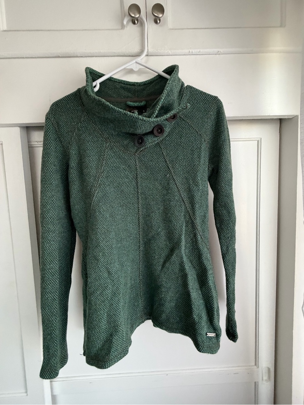 Women's Prana Green Textured Button-Neck Sweater